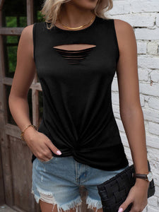 Cutout Twisted Round Neck Tank