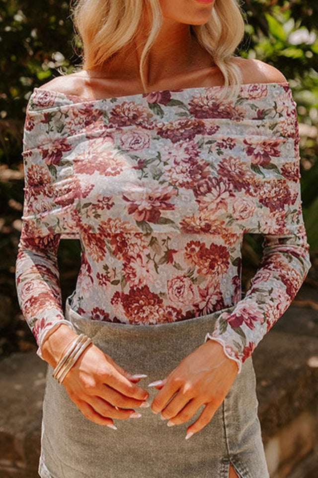 Floral Off-Shoulder Long Sleeve Bodysuit