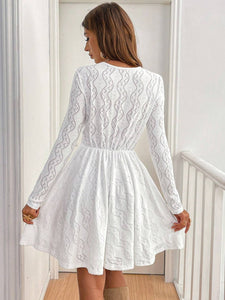 Lace Detail V Neck Long Sleeve Mini Dress