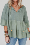 Ruffled Tie Neck Three-Quarter Sleeve Blouse