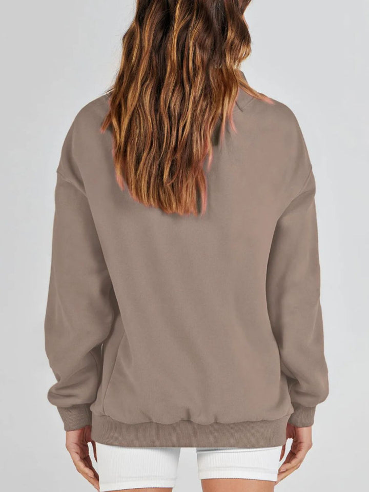 Mock Neck Drop Shoulder Long Sleeve Sweatshirt