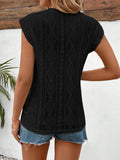 Openwork Round Neck Cap Sleeve Top