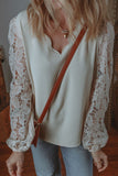 V Neck Lace Balloon Sleeve Blouse