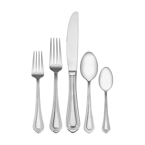 Mikasa Regent Bead 65-Piece Flatware Set for 12, 18/10 Stainless Steel Silverware with Full Service and Serving Utensils, Classic Beaded Edge Design