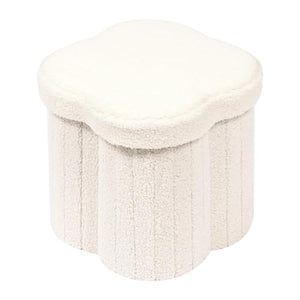 B FSOBEIIALEO Storage Ottoman Cube, Flowers Shaped Ottomans with Storage Foot Stool Footrest for Lving Room, Boucle Ottoman Seat for Dorm Room,Faux Teddy Fur, Cream White 12.6"x12.6"x12.6"
