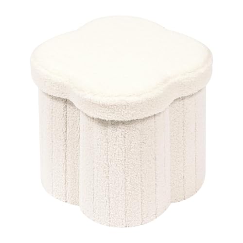 B FSOBEIIALEO Storage Ottoman Cube, Flowers Shaped Ottomans with Storage Foot Stool Footrest for Lving Room, Boucle Ottoman Seat for Dorm Room,Faux Teddy Fur, Cream White 12.6