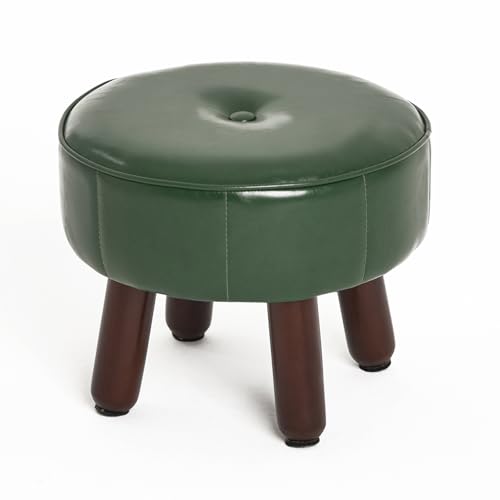 oakvivo 13in Small Foot Stool Ottoman, Round Faux Leather Foot Rest for Couch, Under Desk Pouf Footstool Footrest with Non-Skid Rubber Legs for Ling Room, Bedroom, 13''L x 13''W x 10.2''H, Green