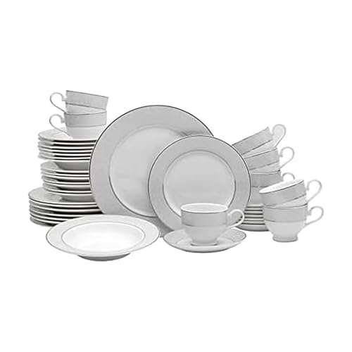 Mikasa Parchment 40-Piece Dinnerware Set, Service for 8, Durable Porcelain Plates, Bowls, and Mugs with Contemporary Design, Dishwasher Safe