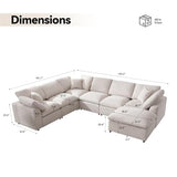 Siiejia Modular Sectional Sofa Modern Oversized Cloud Couch with Movable Ottoman 7 Seater L-Shaped Sofas Comfy Couches for Living Room Spacious Space Office Lounge, Beige