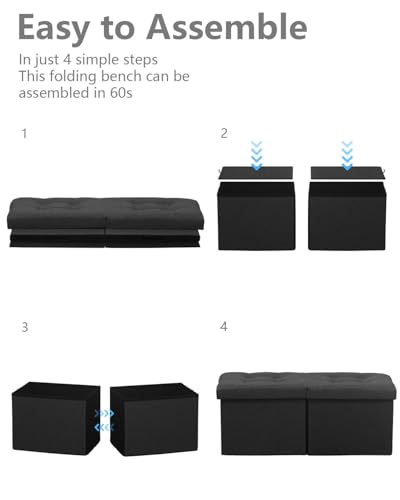 AmasSmile Footrest Ottoman Bench with Storage,34Inch Black Leather Footstool, Coffee Table, Padded Seat, Storage Chest,Blanket Store with Flipping Lid for Livingroom and Bedroom