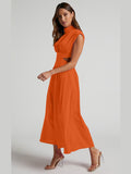 Cutout Mock Neck Sleeveless Ruched Dress