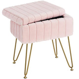 Greenstell Vanity Stool Chair Faux Fur with Storage, 15.7"L x 11.8"W x 19.4"H Soft Ottoman 4 Metal Legs with Anti-Slip Feet, Furry Padded Seat, Modern Multifunctional Chairs for Makeup, Bedroom Pink