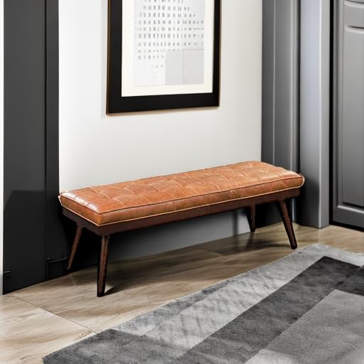 POLY & BARK Napa 72" Apartment Sofa – Italian-Tanned Full-Grain Pure-Aniline or Semi-Aniline Leather, Feather-Down Cushioning, Kiln-Dried Solid Wood Frame, Walnut Legs - Cognac Tan