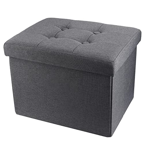 ALASDO Storage Ottoman Footrest Stool Small Ottoman with Storage Foldable Ottomans Foot Rest Footstool Bench for Living Room 17x13x13inches Grey