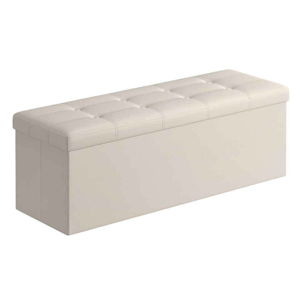 SONGMICS MAZIE Collection - 43 Inches Folding Storage Ottoman Bench, Ottoman with Storage, Foot Rest Stool, Load 660 lb, for Living Room, Synthetic Leather, Black ULSF701