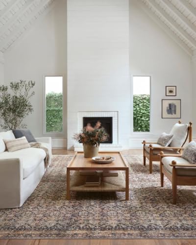 Loloi Amber Lewis Billie Collection, Ink & Salmon 10'-0" x 14'-0" Area Rug – Antique & Distressed Accent Rugs for Living Room, Bedroom, Entryway & Hallway, No Shed High Traffic Area Home Decor Rug