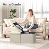 AmasSmile Footrest Ottoman Bench with Storage,34Inch Black Leather Footstool, Coffee Table, Padded Seat, Storage Chest,Blanket Store with Flipping Lid for Livingroom and Bedroom