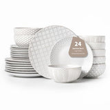 FOBENTA 24 Piece Dinnerware Sets for 8, Premium Stoneware Plates and Bowls Sets, Microwave & Dishwasher Safe, Elegant Dishes for Entertaining & Special Occasions – A Stunning Gift for Large Families