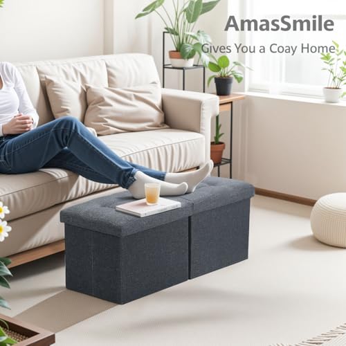 AmasSmile Footrest Ottoman Bench with Storage,34Inch Black Leather Footstool, Coffee Table, Padded Seat, Storage Chest,Blanket Store with Flipping Lid for Livingroom and Bedroom
