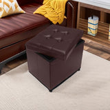 AmasSmile Storage Ottoman Folding Foot Rest Stool, Leather Footstool Bench, Short Ottoman Stool, Storage Foot Rest Store, Books (Black, 17" D x 13" W x 13" H)