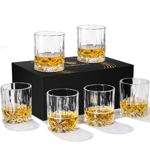Triplorare Whiskey Glasses Set of 6, 11 OZ Old-Fashioned, Rum & Scotch Glasses