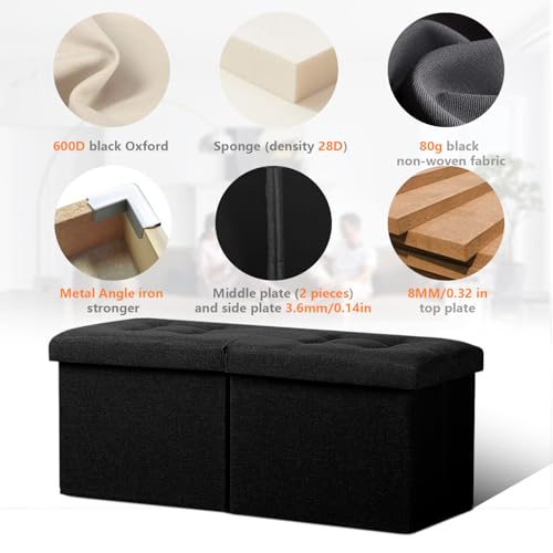 AmasSmile Footrest Ottoman Bench with Storage,34Inch Black Leather Footstool, Coffee Table, Padded Seat, Storage Chest,Blanket Store with Flipping Lid for Livingroom and Bedroom