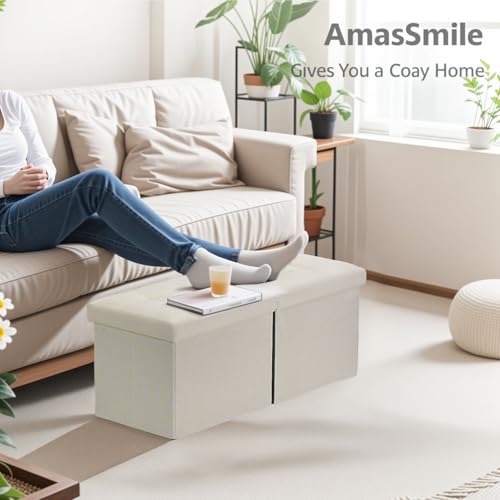 AmasSmile Footrest Ottoman Bench with Storage,34Inch Black Leather Footstool, Coffee Table, Padded Seat, Storage Chest,Blanket Store with Flipping Lid for Livingroom and Bedroom