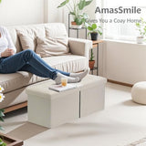 AmasSmile Footrest Ottoman Bench with Storage,34Inch Black Leather Footstool, Coffee Table, Padded Seat, Storage Chest,Blanket Store with Flipping Lid for Livingroom and Bedroom