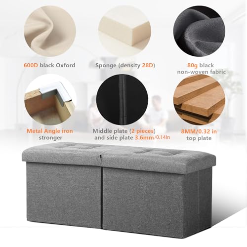 AmasSmile Footrest Ottoman Bench with Storage,34Inch Black Leather Footstool, Coffee Table, Padded Seat, Storage Chest,Blanket Store with Flipping Lid for Livingroom and Bedroom