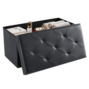 DUMOS Folding Storage Ottoman Bench 30in, Synthetic Leather Foot Rest Stools Ottoman with Storage Chest Footstool for Living Room, Bedroom, Load 660 lb, Vintage Black