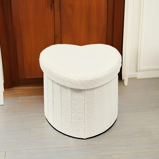 B FSOBEIIALEO Storage Ottoman Cube, Flowers Shaped Ottomans with Storage Foot Stool Footrest for Lving Room, Boucle Ottoman Seat for Dorm Room,Faux Teddy Fur, Cream White 12.6"x12.6"x12.6"
