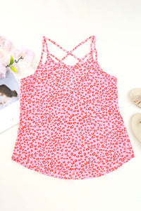 Cutout Leopard Round Neck Tank