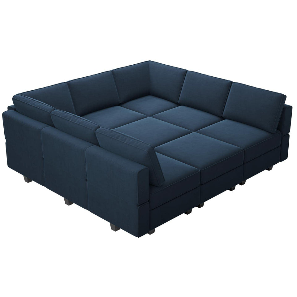 Belffin Modular Sectional Sofa with Ottomans Velvet Reversible Sleeper Chaise Bed Storage Seat Black