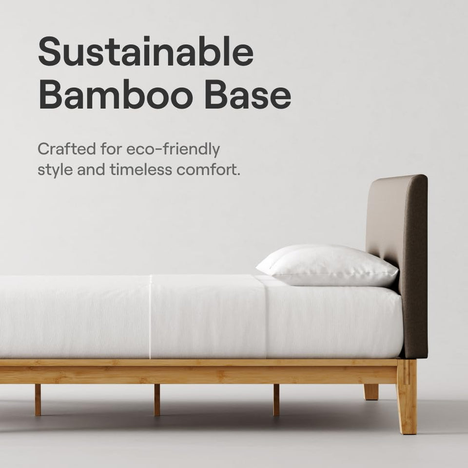 Nectar Bamboo Platform Bed Frame - Queen - Natural - Floating Center Support Legs - 12” Height - Easy Tool Free Set Up - Contemporary and Durable - Sturdy Wooden Support Slats - Holds Up To 800 Pounds
