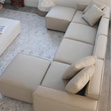 Acanva Luxury Modular Sectional Living Room Sofa Set, Modern Minimalist Style Couch with Ottoman and Chaise, L-Shape, Linen-Like Cream