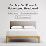 Nectar Bamboo Platform Bed Frame - Queen - Natural - Floating Center Support Legs - 12” Height - Easy Tool Free Set Up - Contemporary and Durable - Sturdy Wooden Support Slats - Holds Up To 800 Pounds