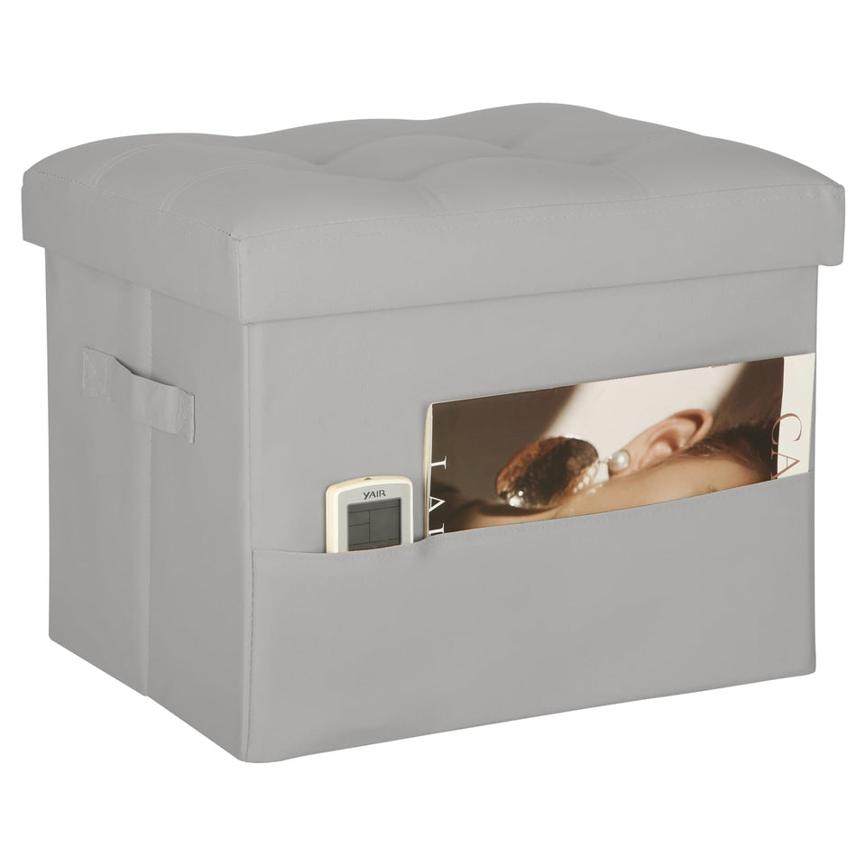 Storage Ottoman Foot Rest Stool, Foldable Leather Footstool Storage Bench with Thicker Foam Padded Seat. Foot Rest Under Desk for Living Room Bedroom 350 lbs, 17x13x13 in, Brown