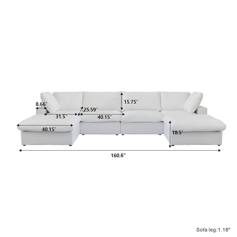 160.6" Cloud Couch Modular Sectional Sofa for Livingroom,Oversized Convertible Sofa with Storage Ottomans,6 Seat Wide Couches,Cushion Covers Removable (Khaki, 6 Seater)