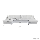 160.6" Cloud Couch Modular Sectional Sofa for Livingroom,Oversized Convertible Sofa with Storage Ottomans,6 Seat Wide Couches,Cushion Covers Removable (Khaki, 6 Seater)