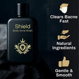 Shield Men's Acne Body Wash for Back, Chest & Shoulders - 4% Benzoyl Peroxide Body Wash, Clears Breakouts & Acne Scars – Unscented with Niacinamide, Glycolic Acid & Ceramides, 8.5 oz