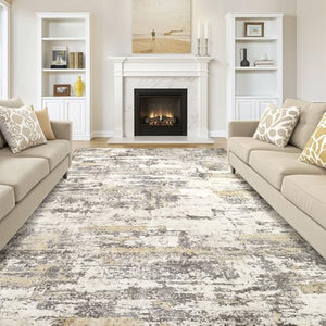 Area Rugs for Living Room: 12x15 Abstract Washable Rug Modern Neutral Large Soft Stain Resistant Non-Slip Backing Machine Table for Bedroom Dining Room Indoor Home Office Carpet - Gold Brown