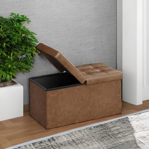 SONGMICS MAZIE Collection - 30 Inches Storage Ottoman Bench with Flipping Lid, Storage Chest Footstool, Load 660 lb, for Entryway, Living Room, Bedroom, Synthetic Leather, Black ULSF45BK