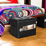 Storage Ottoman Foot Rest Stool, Foldable Leather Footstool Storage Bench with Thicker Foam Padded Seat. Foot Rest Under Desk for Living Room Bedroom 350 lbs, 17x13x13 in, Brown