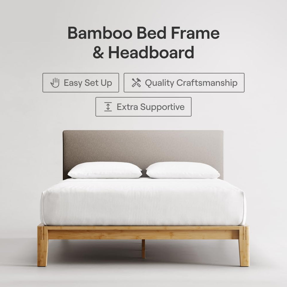 Nectar Bamboo Platform Bed Frame - Queen - Natural - Floating Center Support Legs - 12” Height - Easy Tool Free Set Up - Contemporary and Durable - Sturdy Wooden Support Slats - Holds Up To 800 Pounds