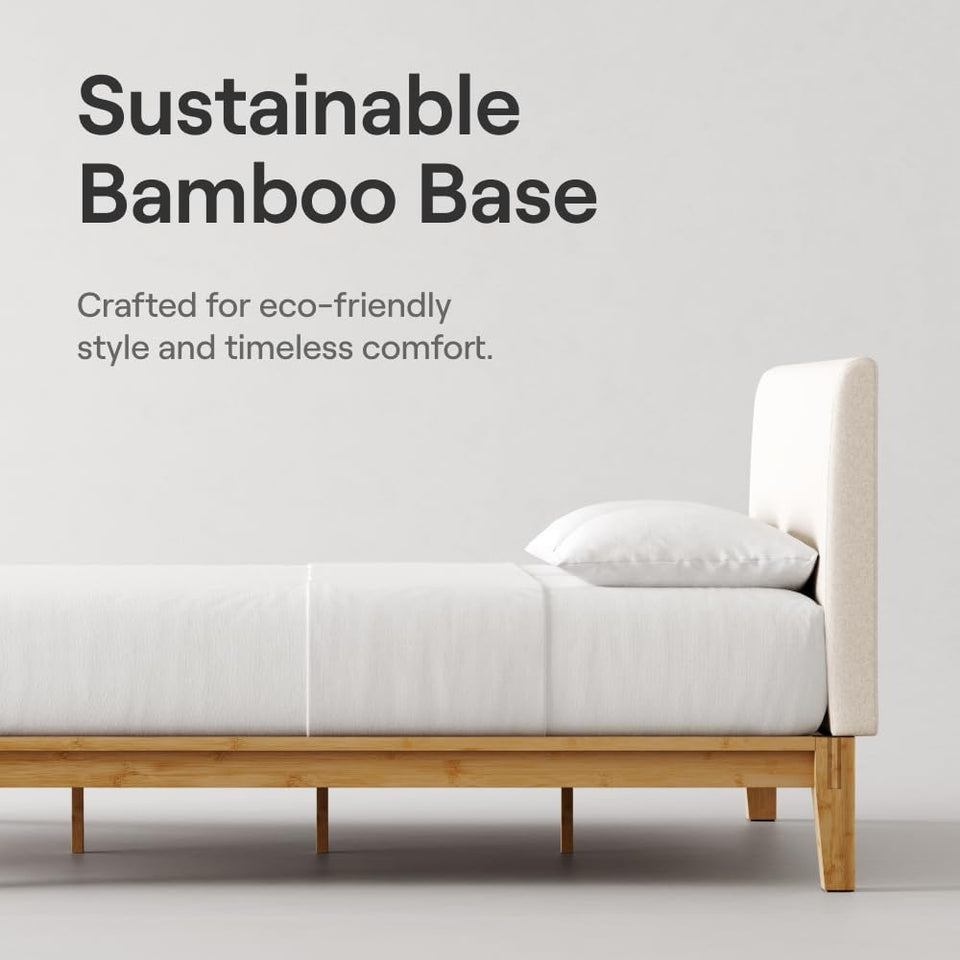 Nectar Bamboo Platform Bed Frame - Queen - Natural - Floating Center Support Legs - 12” Height - Easy Tool Free Set Up - Contemporary and Durable - Sturdy Wooden Support Slats - Holds Up To 800 Pounds