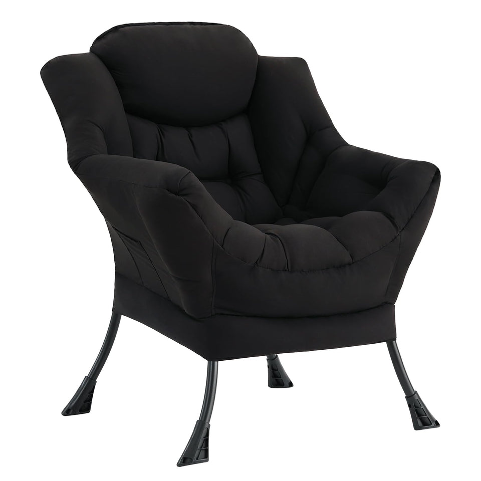 LITA Lazy Chair with Ottoman, Modern Accent Leisure Upholstered Lazy Sofa Armchair, Contemporary Lounge Reading Chair with Armrests and a Side Pocket for Living Room, Bedroom & Small Space, Dark Grey