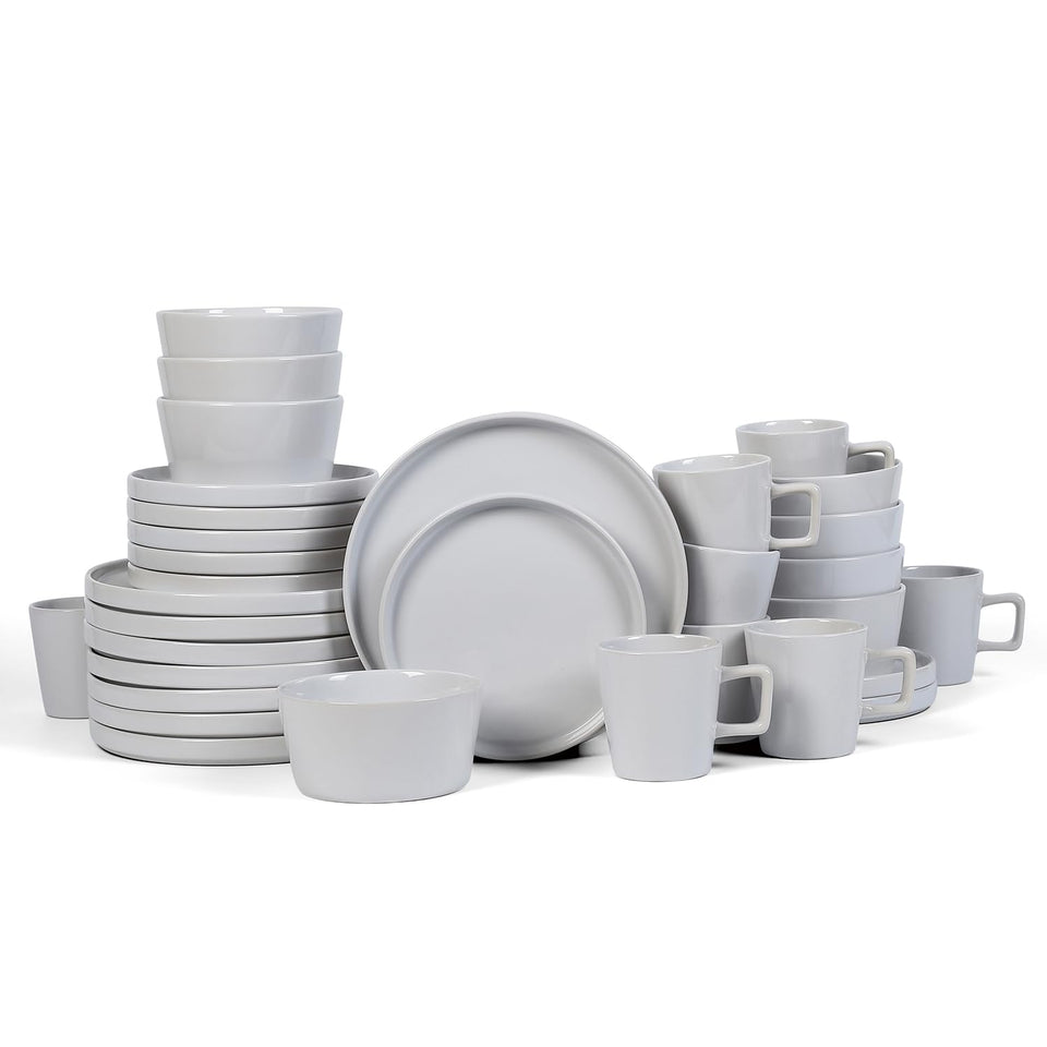 Stone Lain Celina Stoneware 32 Piece Dinnerware Set, Plates and Bowls, Black Matte Dish Collection, Service for 8 – Contemporary Minimalist Style, Microwave & Dishwasher Safe