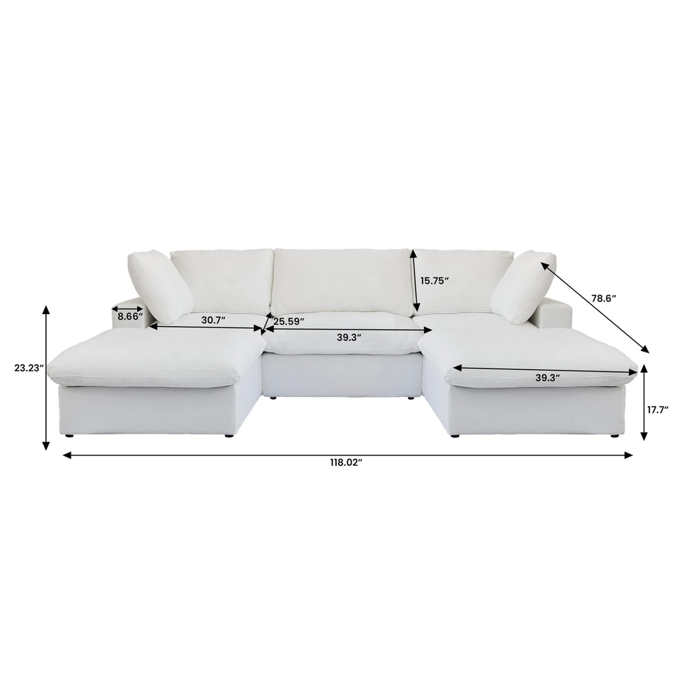160.6" Cloud Couch Modular Sectional Sofa for Livingroom,Oversized Convertible Sofa with Storage Ottomans,6 Seat Wide Couches,Cushion Covers Removable (Khaki, 6 Seater)