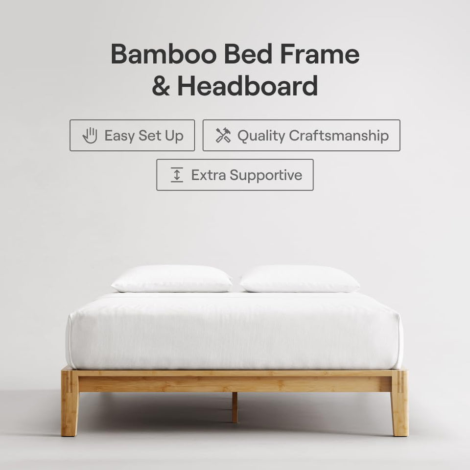 Nectar Bamboo Platform Bed Frame - Queen - Natural - Floating Center Support Legs - 12” Height - Easy Tool Free Set Up - Contemporary and Durable - Sturdy Wooden Support Slats - Holds Up To 800 Pounds