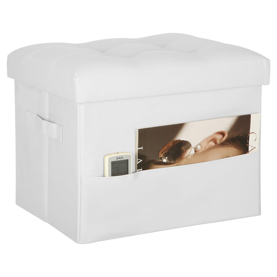 Storage Ottoman Foot Rest Stool, Foldable Leather Footstool Storage Bench with Thicker Foam Padded Seat. Foot Rest Under Desk for Living Room Bedroom 350 lbs, 17x13x13 in, Brown